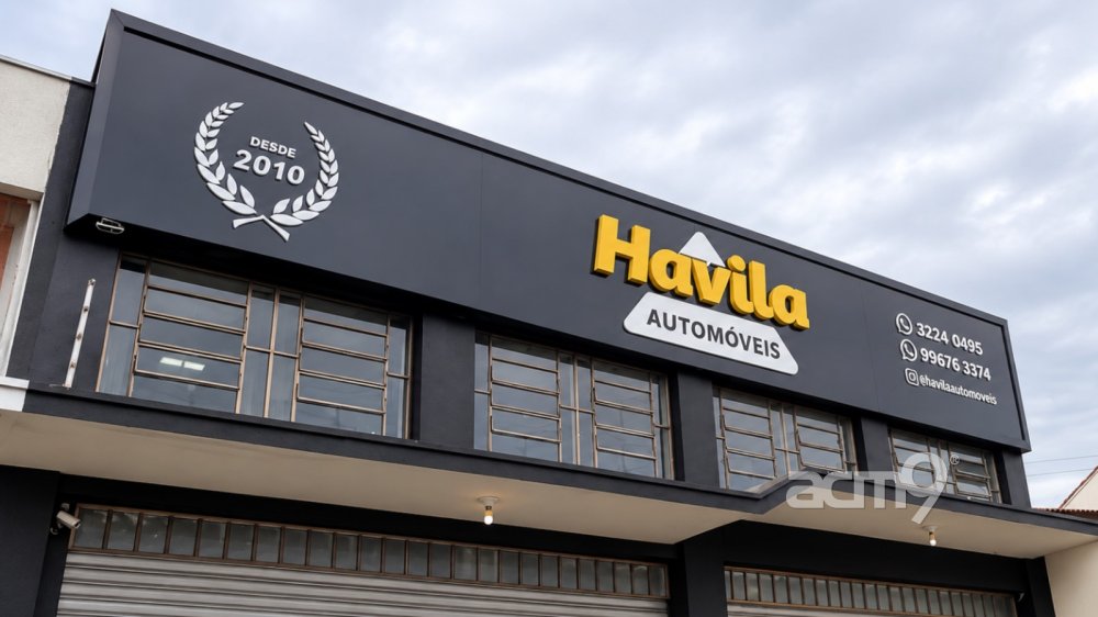 Placa em ACM com letras em relevo — Havila Veículos