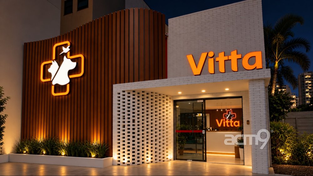 Fachada em ACM com letras luminosas — Fachada Vitta