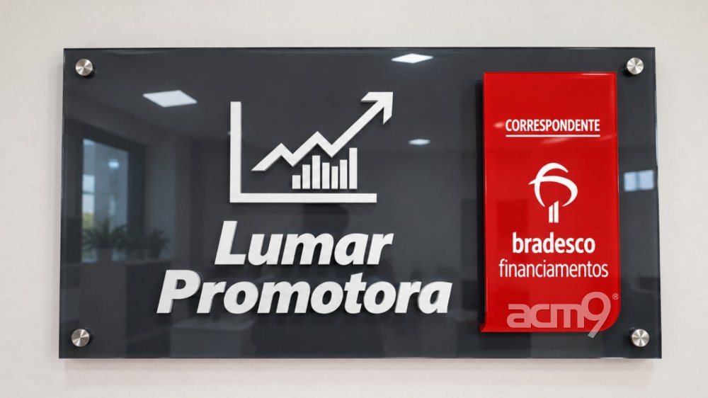 Painel em vidro e letras em relevo — Lumar Promotora